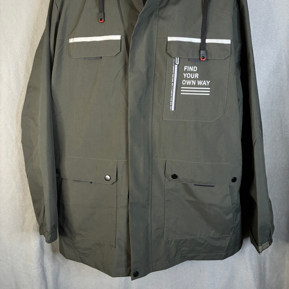 Loveoilife LDTNOR Olive Green Hooded Field Jacket Plaid Lining XXL Reflective - Picture 11 of 16